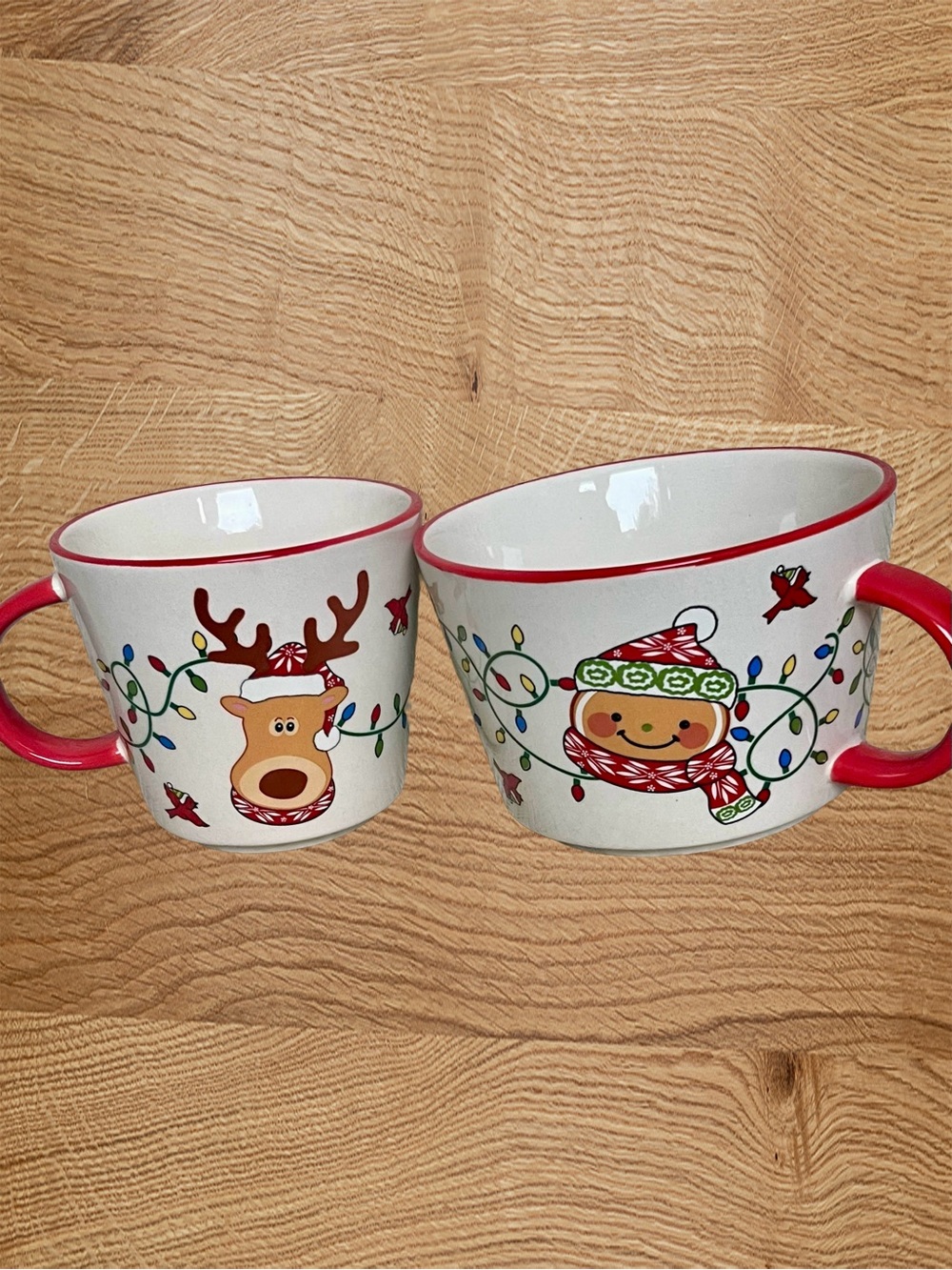 Set of 2Temp-Tations Ceramic Mug Christmas Lights, Santa, Elf and Gingerman Set